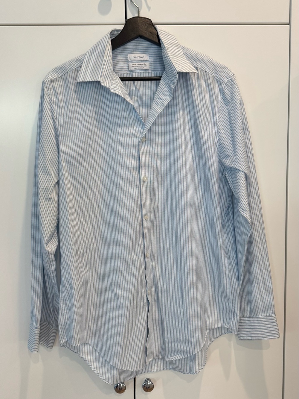 Calvin Klein Men's Blue & White Micro-Stripe Dress Shirt